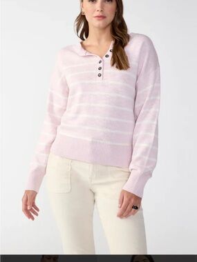 Sanctuary Pale Pink Striped V-Neck Henley Sweater